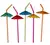 Canudo Flexível Decorado Guarda Chuva 24cm C/ 12 Unidades