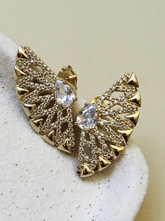 Brinco leque cravejado dourado