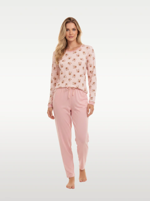 Pijama Fem. Longo Suede Calça com Barra - loja online