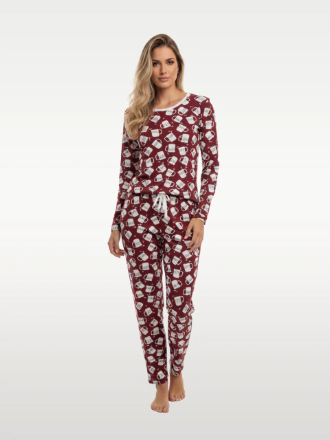 Imagem do Pijama Fem. Longo Suede Calça com Barra