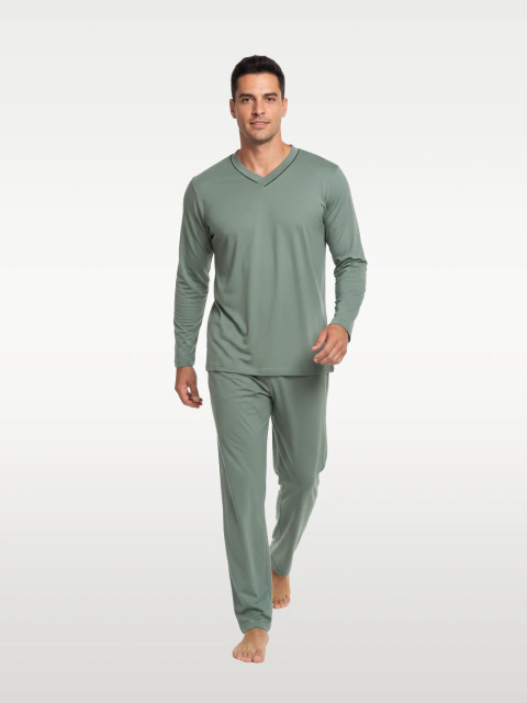 Pijama Masc. Longo Gola V Algodão - loja online
