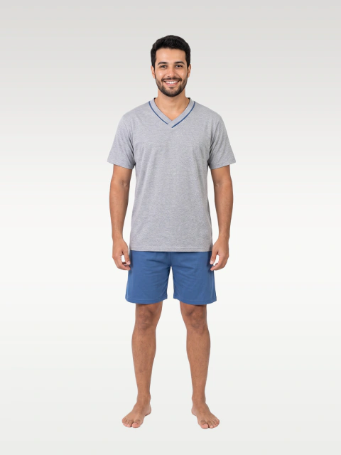 Pijama Masc. Curto Gola V Algodão