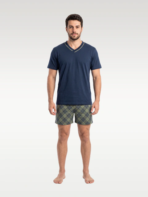 Pijama Masc. Curto Gola V Algodão