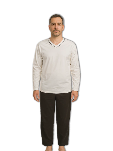 Pijama Masculino Longo Branco 100% Algodão - comprar online