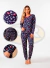 Pijama Feminino Longo Coração Suede Canelado