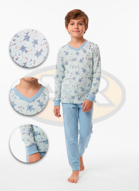 Pijama Infantil Menino Foguete Tubarão Suede