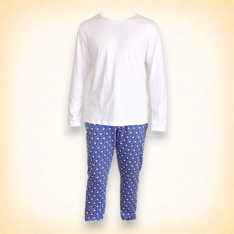 Pijama Adulto - Blusa e Calça - ML - Branco Liso Calça Cabana