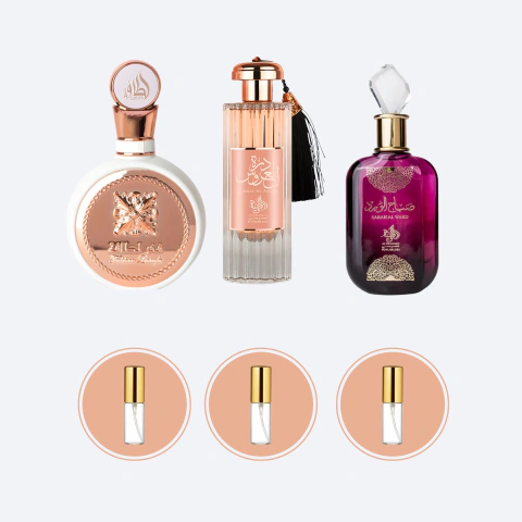 Combo Árabe Sedutor - Fakhar Rose + Durrat + Sabah Decant 5ML Cada