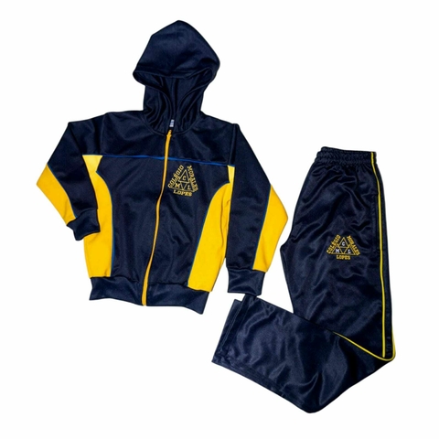Conjunto Helanca Azul Marinho com Zíper - Calça e Jaqueta - Colégio Morales Lopes - Jaraguá