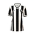 Camisa feminina do Botafogo, modelo Reebok, nas cores branca e preta, com listras verticais e escudo do time.