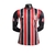 Camisa do São Paulo II 24/25 masculina, nas cores preta, vermelha e branca, com listras verticais e logo da New Balance.