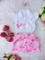 Conjunto Infantil da Barbie Branco C/ Saia Rosa e Laço (0166BR)