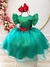 Vestido Infantil Verde C/ Broche de Flores Festas Natal (3385VD)