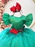 Vestido Infantil Verde C/ Broche de Flores Festas Natal (3385VD)