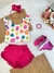 Conjunto Meninas Branco Florido C/ Short Rosa e Pulseira (0111BC) - Momentomodakids