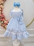 Vestido Infantil de Alça Xadrez Azul Claro C/ Broche Casual (1308AZ)