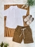 Conjunto Camisa Branco Com Bermuda Caqui de Cordão (3517BC)