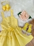 Vestido infantil de Alça Amarelo C/ Apliques de Flores Luxo (0150AM)