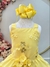 Vestido infantil de Alça Amarelo C/ Apliques de Flores Luxo (0150AM) - comprar online