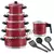 Jogo de Panelas vermelho kit Caçarola 09 Pçs+Caneco(Leiteira)+Kit talheres