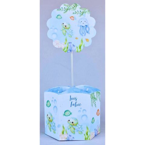 Centro de Mesa Fundo do Mar 2 Personalizada de Papel Offset 180G Com Aplique e Palito - comprar online