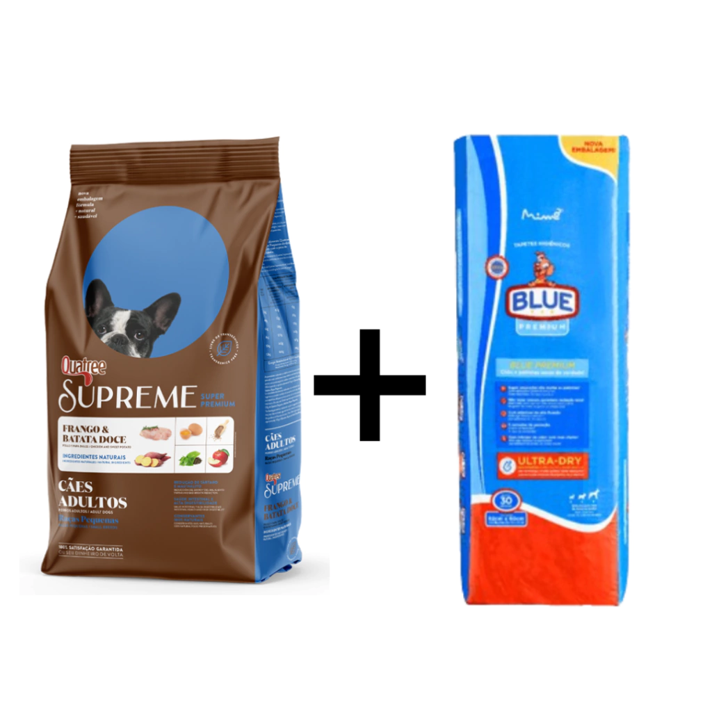 Quatree Supreme Adulto RP 1kg + Tapete Higienico Blue Premium 30un