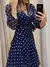 Polkadot feminino com estampa Maxi Vestido, babados em camadas, manga lanterna, - Queen Gringaah