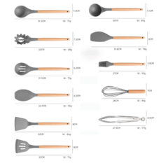 Set X12 Utensilios de Silicona con Mango de Madera Gris - Rojas247