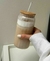 Vaso de Vidrio con Tapa de bambu y Sorbete MILAN Labrado en internet