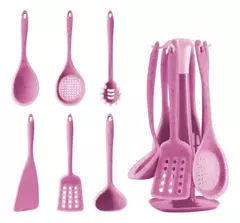 Set Utensilios Cocina Silicona X7 Piezas Soporte Giratorio Colores en internet