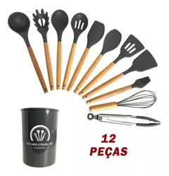 Set X12 - Kit Utensilios De Cocina Mango Madera Punta Silicona en internet