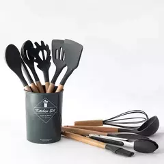 Set X12 - Kit Utensilios De Cocina Mango Madera Punta Silicona - comprar online