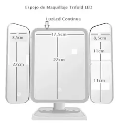 Espejo Maquillaje 3 Modos D Luz Aumento 1x/2x/3x Recargable - comprar online