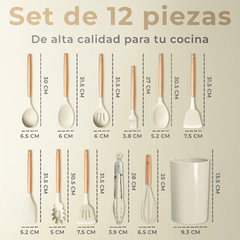 PROMO 2X1 Set X12 Utensilios de Silicona con Mango de Madera - comprar online