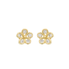 Brinco Flor Com Zircônia Banhado Em Ouro
