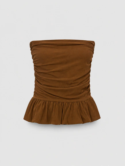 Blusa Sem Alças Com Peplum Micro Rib Viscocrepe