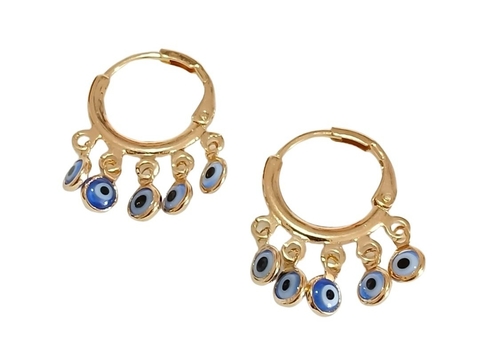 Argola Dourada com Pingentes Olhinhos Gregos