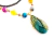 Colar Longo Pérolas Pretas e Bolas Coloridas e Pingente Gota Pedra Verde e Strass - COMPRAR E USAR