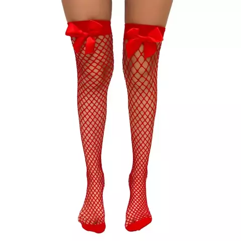 Meia Arrastão Vermelha 3/4 Com Laço