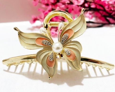 Presilha Dourada Borboleta com Pedras e Pérolas