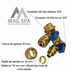 Manifold Colector PEX 2 Vias de 3/4 a 16mm Azul - comprar online