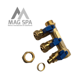 Imagen de Manifold Colector PEX 3 Vías de 3/4 a 16mm Azul