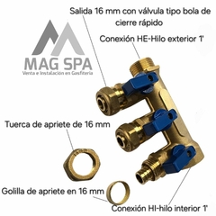 Manifold Colector PEX 3 Vías de 3/4 a 16mm Azul - comprar online