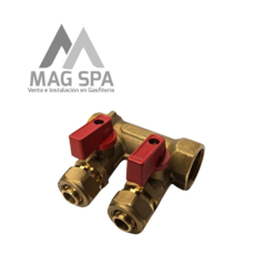 Manifold Colector PEX 2 Vías de 1 Pulgada a 16mm Rojo