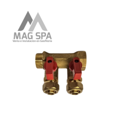 Manifold Colector PEX 2 Vías de 3/4 a 16mm Rojo - Mag Ferreteria