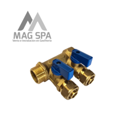 Manifold Colector PEX 2 Vias de 3/4 a 16mm Azul