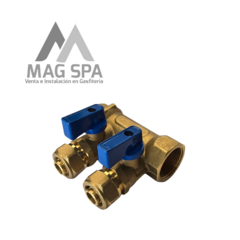 Manifold Colector PEX 2 Vías de 1 Pulgada a 16mm Azul