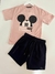 Conjunto Youccie Camiseta Mickey Rosa Bermuda Preta