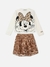 Conjunto Infantil Caramelo Animê Disney de Blusa Minnie Manga Longa e Saia Paetê