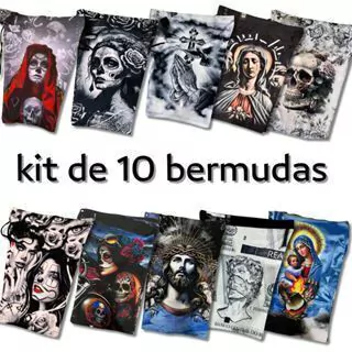 kit 10 bermudas elastano estampadas / secagem rápida